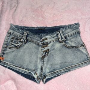 Bloom Light Blue Frayed low-rise 2000s Jean Shorts
